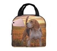 YOFIEN Bolsa para almuerzo con aislamiento grueso y reutilizable, a prueba de fugas, para perros de césped Beagle en un paseo, mascotas, perros, atardecer