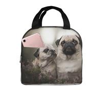 YOFIEN Bolsa para almuerzo con aislamiento grueso y reutilizable, a prueba de fugas, para perros Pug, madre y cachorros, Bokeh