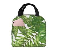 YOFIEN Bolsa para almuerzo reutilizable a prueba de fugas con aislamiento grueso, hojas tropicales, follaje de palmeras exóticas, plantas de moda de jungla, naturaleza, verde