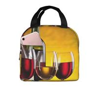YOFIEN Bolsa para almuerzo reutilizable a prueba de fugas con aislamiento grueso para botellas de vino y uvas
