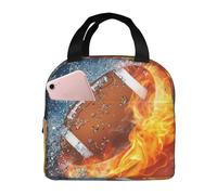 YOFIEN Bolsa para almuerzo reutilizable a prueba de fugas con aislamiento grueso y diseño de fútbol americano en llamas