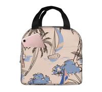 YOFIEN Bolsa para almuerzo reutilizable a prueba de fugas con aislamiento grueso y diseño retro de barcos y palmeras
