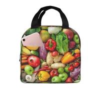 YOFIEN Bolsa para almuerzo reutilizable, a prueba de fugas, con aislamiento grueso y estampado de frutas y verduras frescas