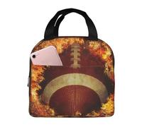 YOFIEN Bolsa para almuerzo reutilizable a prueba de fugas con aislamiento grueso y estampado de fútbol americano en llamas