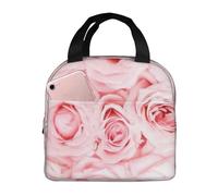 YOFIEN Bolsa para almuerzo reutilizable a prueba de fugas con aislamiento grueso y estampado de rosas frescas de color rosa