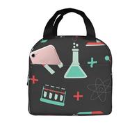 YOFIEN Bolsa para almuerzo reutilizable a prueba de fugas con aislamiento grueso y patrones de química y ciencia verde