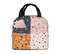 YOFIEN Bolsa para almuerzo reutilizable a prueba de fugas con aislamiento grueso y patrones de terrazo sin costuras.