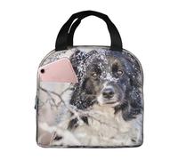 YOFIEN Bolsa para el almuerzo con aislamiento grueso y reutilizable a prueba de fugas para perros Border Collie de invierno, color blanco nieve y negro