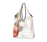 YOFIEN Bolsas de compras plegables reutilizables con estampado de bolas navideñas y gran capacidad.