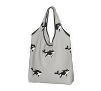 YOFIEN Bolsas de compras plegables reutilizables con estampado de orca estilo dibujos animados y gran capacidad.
