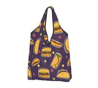 YOFIEN Bolsas de compras plegables reutilizables con estampado de tacos, hamburguesas y perritos calientes.