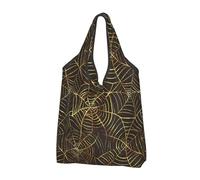 YOFIEN Bolsas de compras plegables reutilizables con estampado de telaraña dorada y gran capacidad.