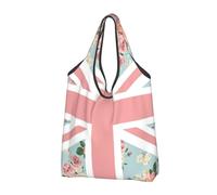 YOFIEN Bolsas de compras plegables reutilizables de gran capacidad con diseño de rosas inglesas y la bandera Union Jack.
