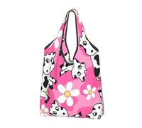 YOFIEN Bolso de mano plegable con diseño de vaca adorable, reutilizable y de gran capacidad.