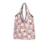 YOFIEN Bolso de mano plegable con estampado floral vintage de Jack Russell Lilac, reutilizable y de gran capacidad.