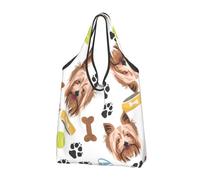 YOFIEN Bolso de mano plegable reutilizable con forma de perro sonriente y Yorkshire Terrier. Bolsas de compras de gran capacidad.
