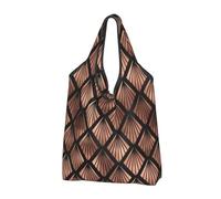 YOFIEN Bolso de mano plegable reutilizable de gran capacidad con abanicos Art Déco en oro rosa sobre fondo negro.
