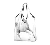 YOFIEN Bolso de mano plegable reutilizable de gran capacidad con estampado de caballo blanco galopando y en movimiento.