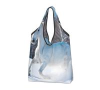 YOFIEN Bolso de mano plegable White Horse In Winter, reutilizable, de gran capacidad.