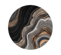 YOFIEN Elegante Alfombrilla de ratón Redonda de 20 y 20 cm con Borde Cosido en mármol Negro con Vetas Doradas y cobrizas.