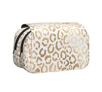 YOFIEN Elegante Estuche para lápices con Estampado de Leopardo y Guepardo, Dorado y Blanco, Organizador de papelería portátil de Doble Capa