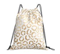 YOFIEN Elegante mochila con cordón resistente al agua, con estampado de leopardo y guepardo, color dorado y blanco, para hombre y mujer, ideal para deportes y gimnasio.