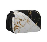 YOFIEN Estuche de Lujo con diseño Abstracto de mármol Dorado, Blanco y Negro, Organizador de papelería portátil de Doble Capa