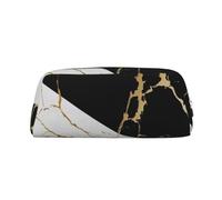 YOFIEN Estuche de Lujo con diseño Abstracto de mármol Dorado en Blanco y Negro para niñas, Organizador de lápices con Cremallera.