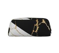 YOFIEN Estuche de Lujo con diseño Abstracto de mármol Dorado en Blanco y Negro para niñas, Organizador de lápices con Cremallera.
