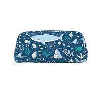 YOFIEN Estuche para lápices Azul con diseño de tiburón Sonriente, Animales Marinos, Peces y Estrellas de mar para niñas, Organizador de bolígrafos con Cremallera