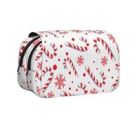 YOFIEN Estuche para lápices con diseño de bastón de Caramelo Rojo navideño, Organizador de papelería portátil de Doble Capa