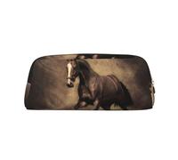 YOFIEN Estuche para lápices con diseño de Caballo Corriendo y café para niñas, Organizador de bolígrafos con Cremallera