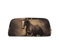 YOFIEN Estuche para lápices con diseño de Caballo Corriendo y café para niñas, Organizador de bolígrafos con Cremallera