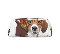 YOFIEN Estuche para lápices con diseño de Cachorro Beagle y Corona Floral para niñas, Organizador de bolígrafos con Cremallera