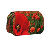 YOFIEN Estuche para lápices con diseño de Campo de Amapolas al Atardecer, Organizador de papelería portátil de Doble Capa