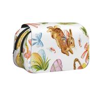 YOFIEN Estuche para lápices con diseño de Conejo de Pascua y Acuarela, Organizador de papelería portátil de Doble Capa