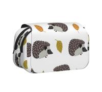 YOFIEN Estuche para lápices con diseño de Erizo y Hojas de otoño, Organizador portátil de papelería de Doble Capa