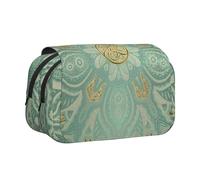 YOFIEN Estuche para lápices con diseño de Mandala Celta, Suave, Verde Salvia y Dorado, portátil, Organizador de papelería de Doble Capa