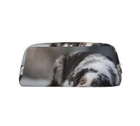 YOFIEN Estuche para lápices con diseño de Pastor Australiano, Color Blanco Nieve y Gris, para niñas, Organizador de bolígrafos con Cremallera.