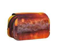 YOFIEN Estuche para lápices con Estampado de Atardecer y Olas del mar, Organizador de papelería portátil de Doble Capa