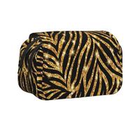 YOFIEN Estuche para lápices con Estampado de Cebra Dorado, Organizador de papelería portátil de Doble Capa