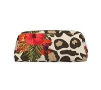 YOFIEN Estuche para lápices con Estampado de Leopardo y Flor de Hibisco para niñas, Organizador de lápices con Cremallera