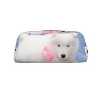 YOFIEN Estuche para lápices con Lazo de Peluche para niñas, Estuche Organizador para bolígrafos con Cremallera, diseño de Cachorro de Samoyedo Blanco
