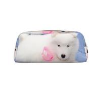 YOFIEN Estuche para lápices con Lazo de Peluche para niñas, Estuche Organizador para bolígrafos con Cremallera, diseño de Cachorro de Samoyedo Blanco