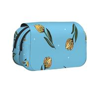 YOFIEN Estuche para lápices con Tulipanes Amarillos Dibujados a Mano, Organizador de papelería portátil de Doble Capa