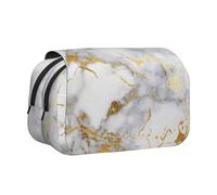 YOFIEN Estuche para lápices de mármol Dorado, Organizador de papelería portátil de Doble Capa