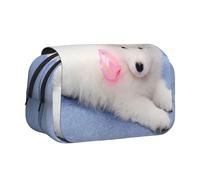 YOFIEN Estuche para lápices de Peluche con Lazo, Organizador de papelería portátil de Doble Capa, diseño de Cachorro de Samoyedo Blanco