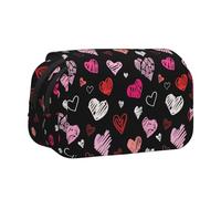 YOFIEN Estuche para lápices portátil de Doble Capa con Corazones Rosas y Rojos