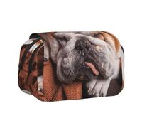 YOFIEN Estuche para lápices portátil de Doble Capa con diseño de Bulldog inglés y bozal para Perros durmiendo.