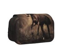 YOFIEN Estuche para lápices portátil de Doble Capa con diseño de Caballo Corriendo y café